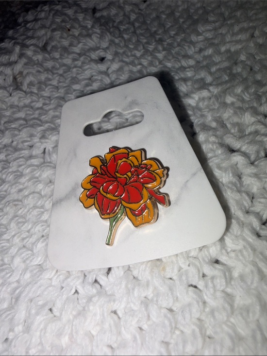 Jewelry - Red and Orange Marigold Flower Enamel Pin NWT